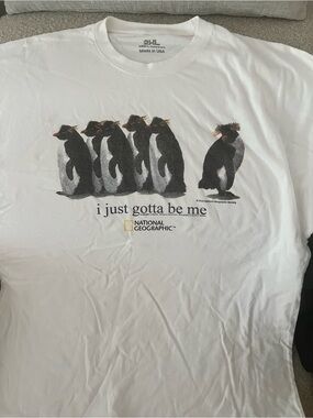 National Geographic White Short-Sleeve Tee with Penguin Graphic